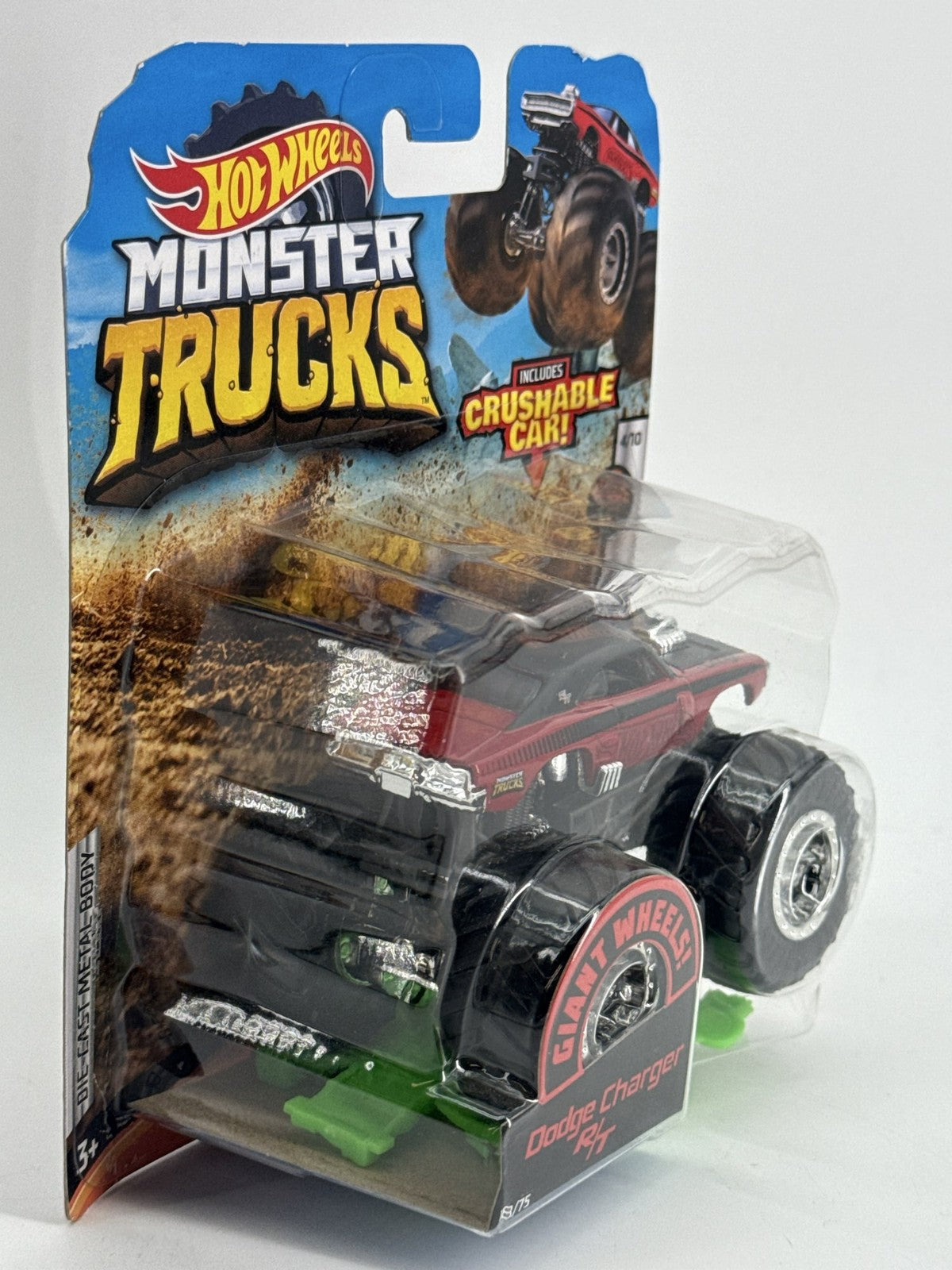 Hot Wheels Monster Trucks Dodge Charger R/T 18/75 GJF32 with Crushable Car New
