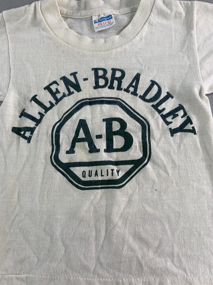 VINTAGE Champion Shirt Kids XS (2-4) White Allen-Bradley AB Logo Made USA 80s