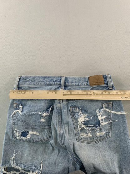 American Eagle Jeans Womens 0 Blue Light Wash Relaxed Mom Jean Distressed Ripped