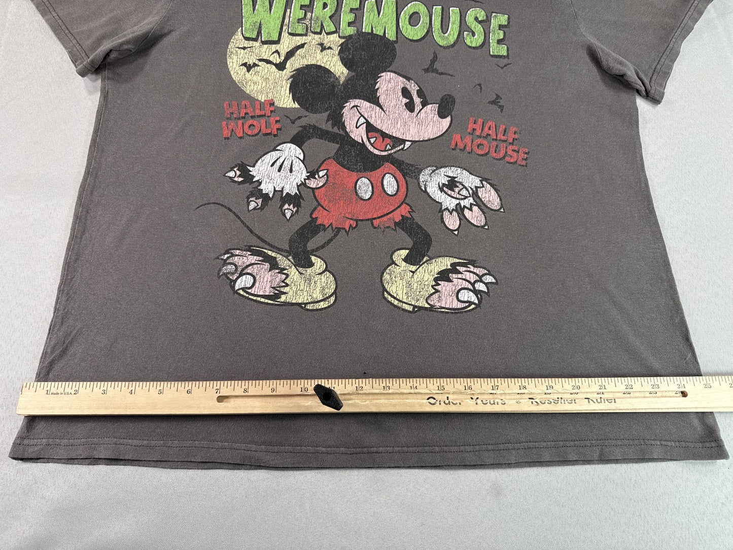Disney WereMouse Mickey Mouse Graphic Tee Black Vintage Style Short Sleeve