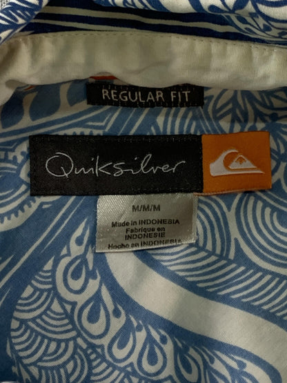 Quiksilver Shirt Mens Medium Blue White Hawaiian Aloha Short Sleeve D509607