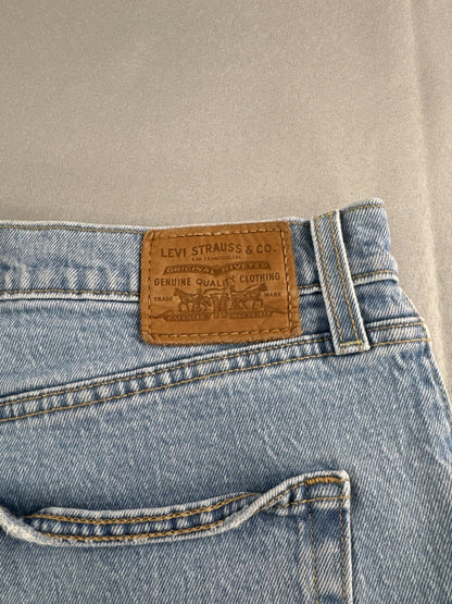Levis Ribcage Shorts Womens 33 Blue Denim Distressed High Rise Button Fly 5275