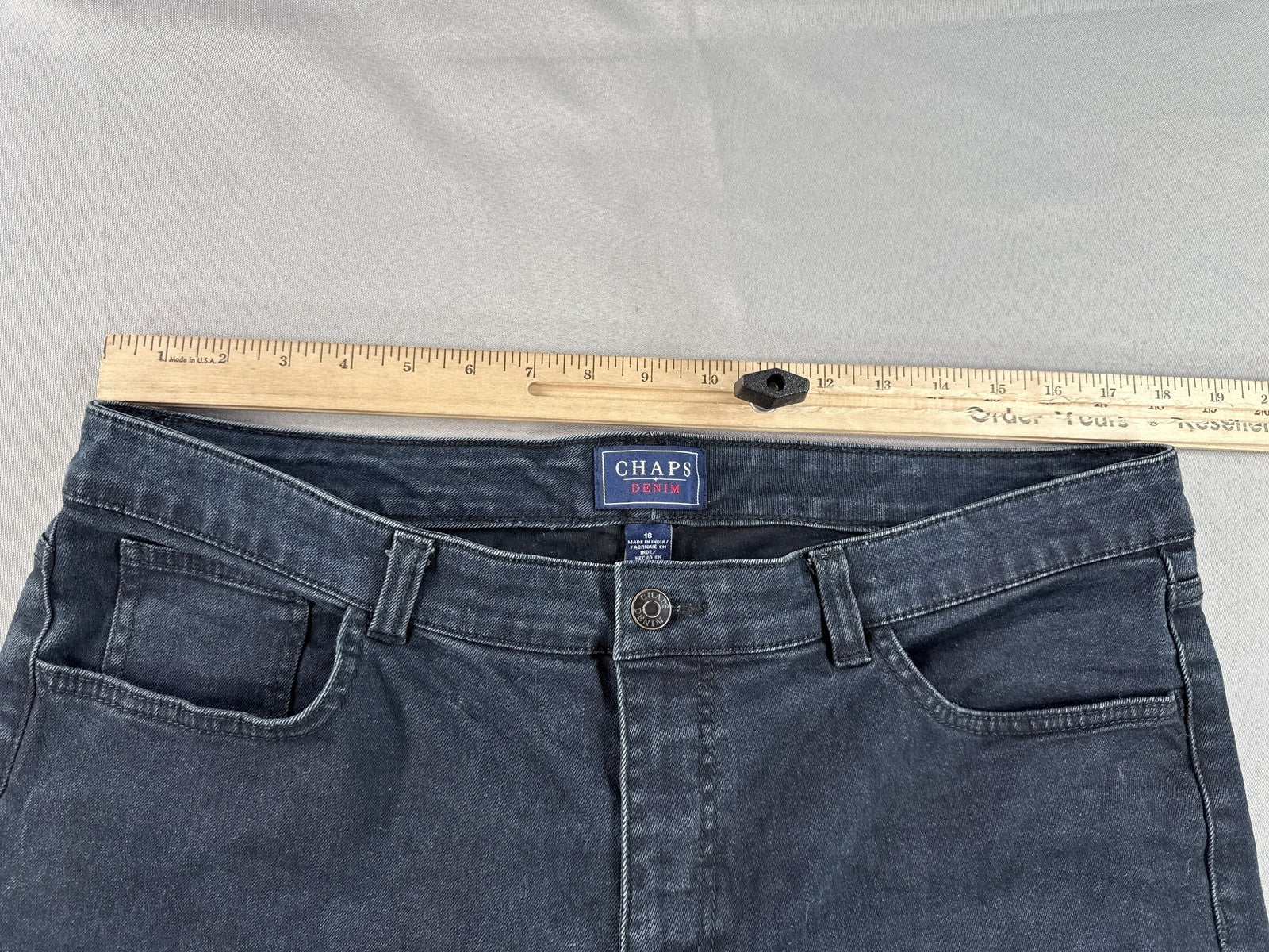 CHAPS Straight Leg Jeans 16 Black Cotton Blend Fit India Denim Classic Boho