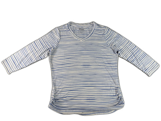 FDJ 1433885 Striped Long Sleeve Crewneck Top L Blue White Breathable Viscose Men