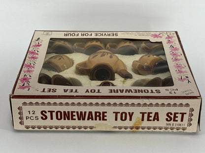 Vintage Stoneware Toy Tea Set 12pc SUMMCO Brown Floral Miniature in Box 5927