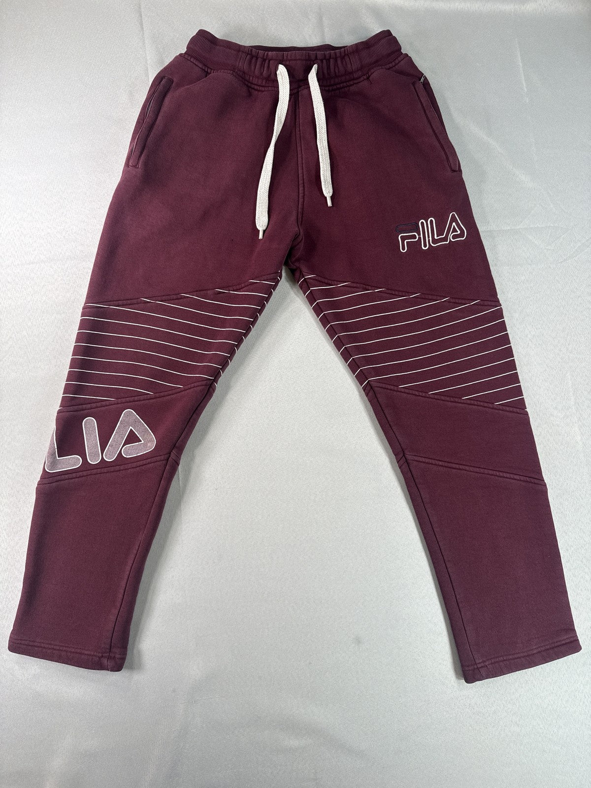 FILA Burgundy Joggers Pants L Cotton Blend Graphic Elastic Waistband Drawstring