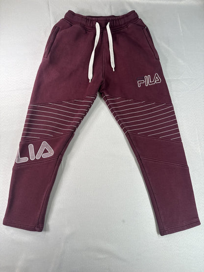 FILA Burgundy Joggers Pants L Cotton Blend Graphic Elastic Waistband Drawstring