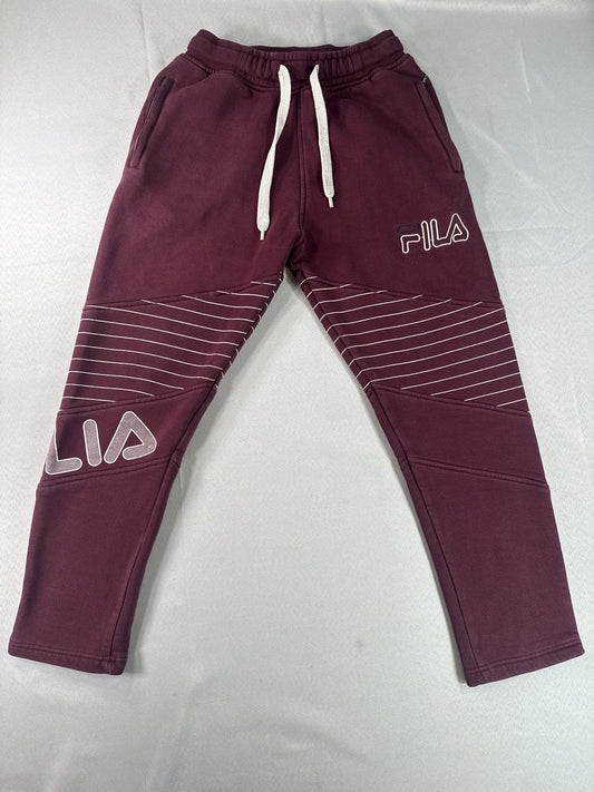FILA Burgundy Joggers Pants L Cotton Blend Graphic Elastic Waistband Drawstring