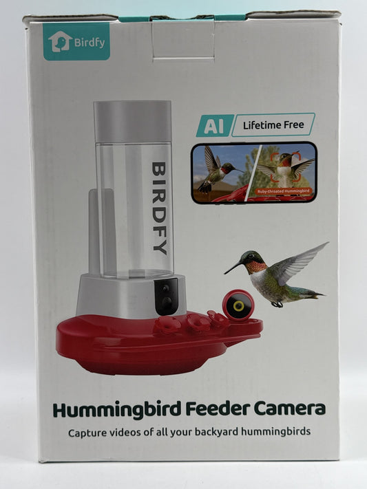 Birdfy Hummingbird 10×7×4 in Feeder Camera Wildlife AI technology Red Smart Auto