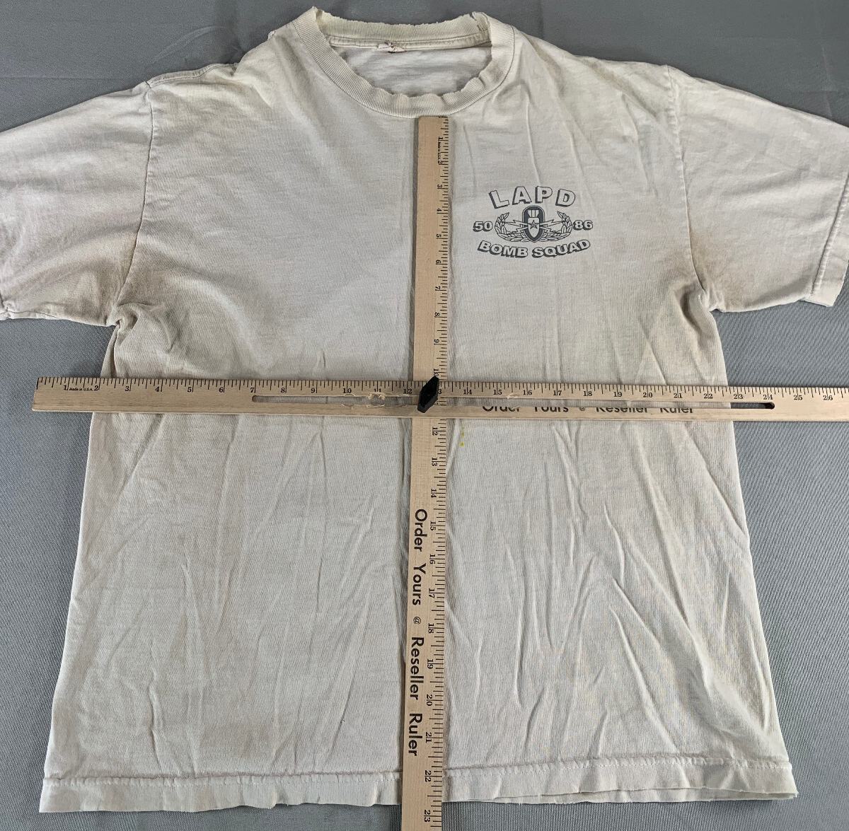 Vintage LAPD Bomb Squad 50 86 Graphic T-Shirt Police Truck Tee White Single Stit