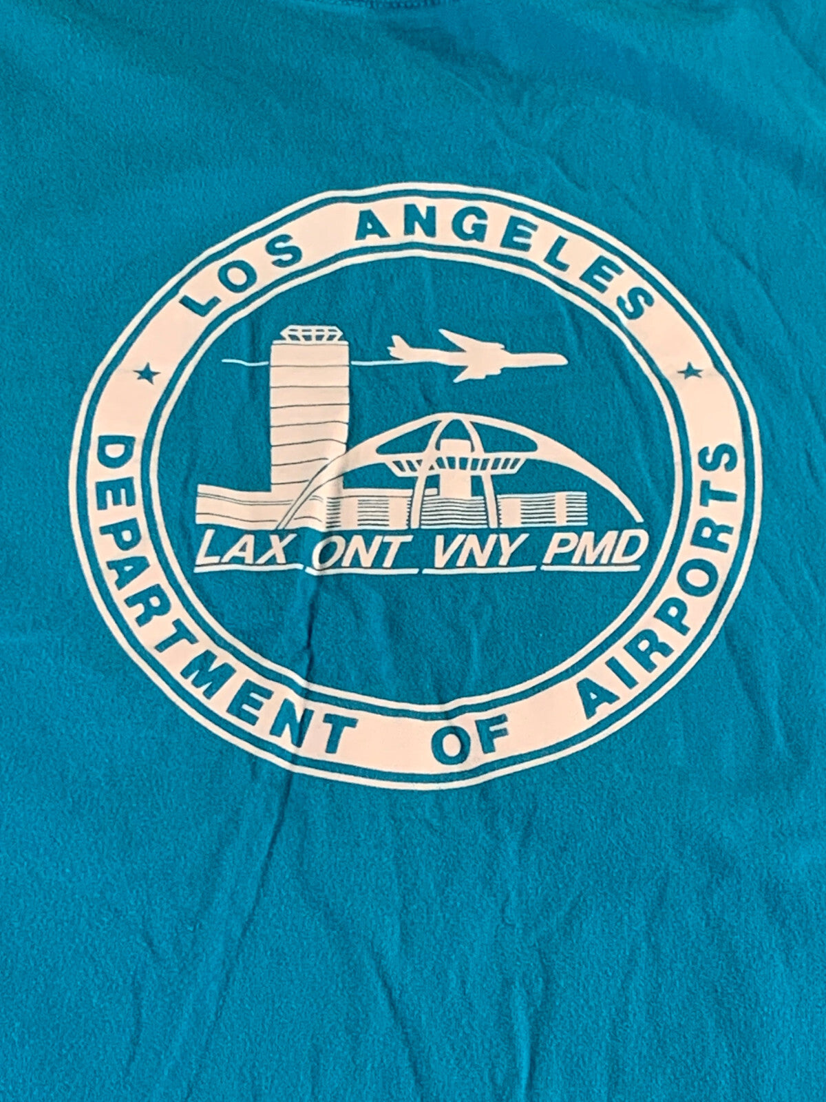 VTG Jerzees LAX ONT VNY PMD LA Dept of Airports Blue T-Shirt XL USA Made Cotton