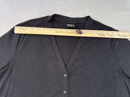 32 Degrees Heat Womens Black Neck Button Up Cardigan L/G Cotton Blend Long Solid
