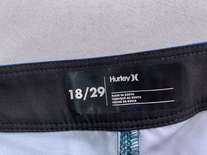 Hurley Boardshorts Boys 18/29 Midnight Teal Palm Tree Swim Trunks Drawstring on
