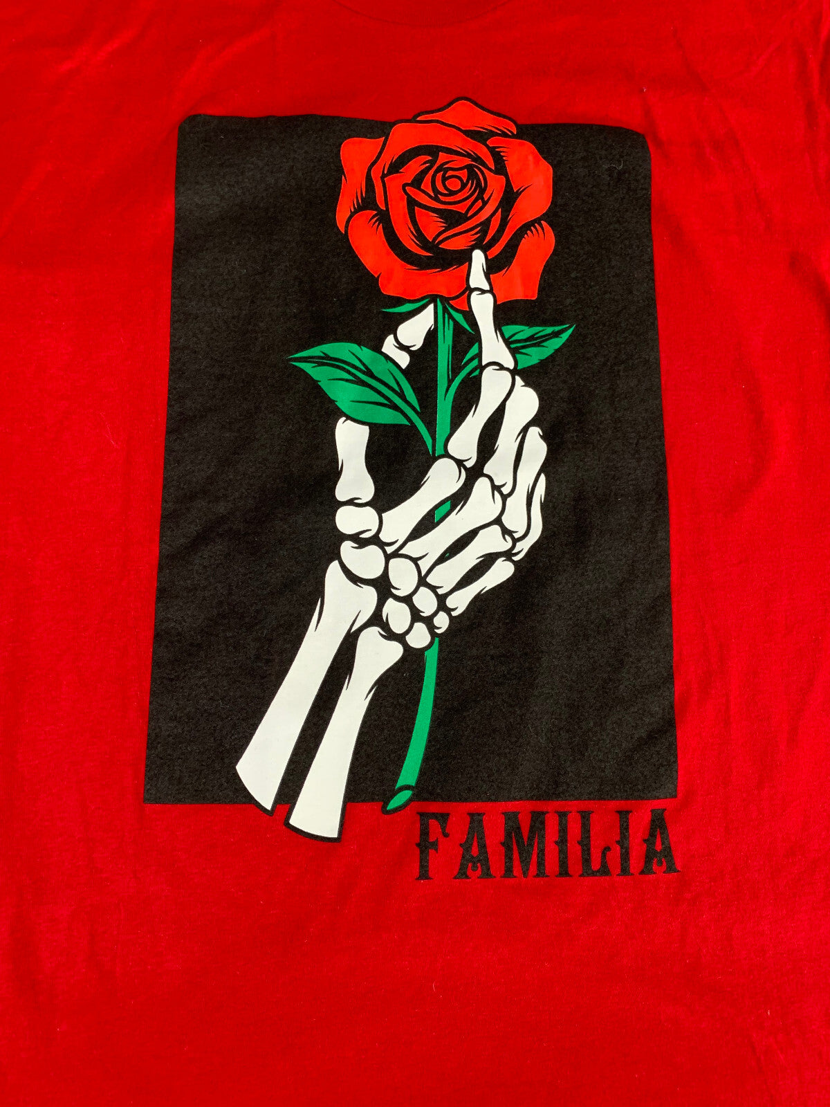 Mad Engine Familia T-Shirt XL Red Skeleton Hand Rose Graphic Tee Streetwear Art