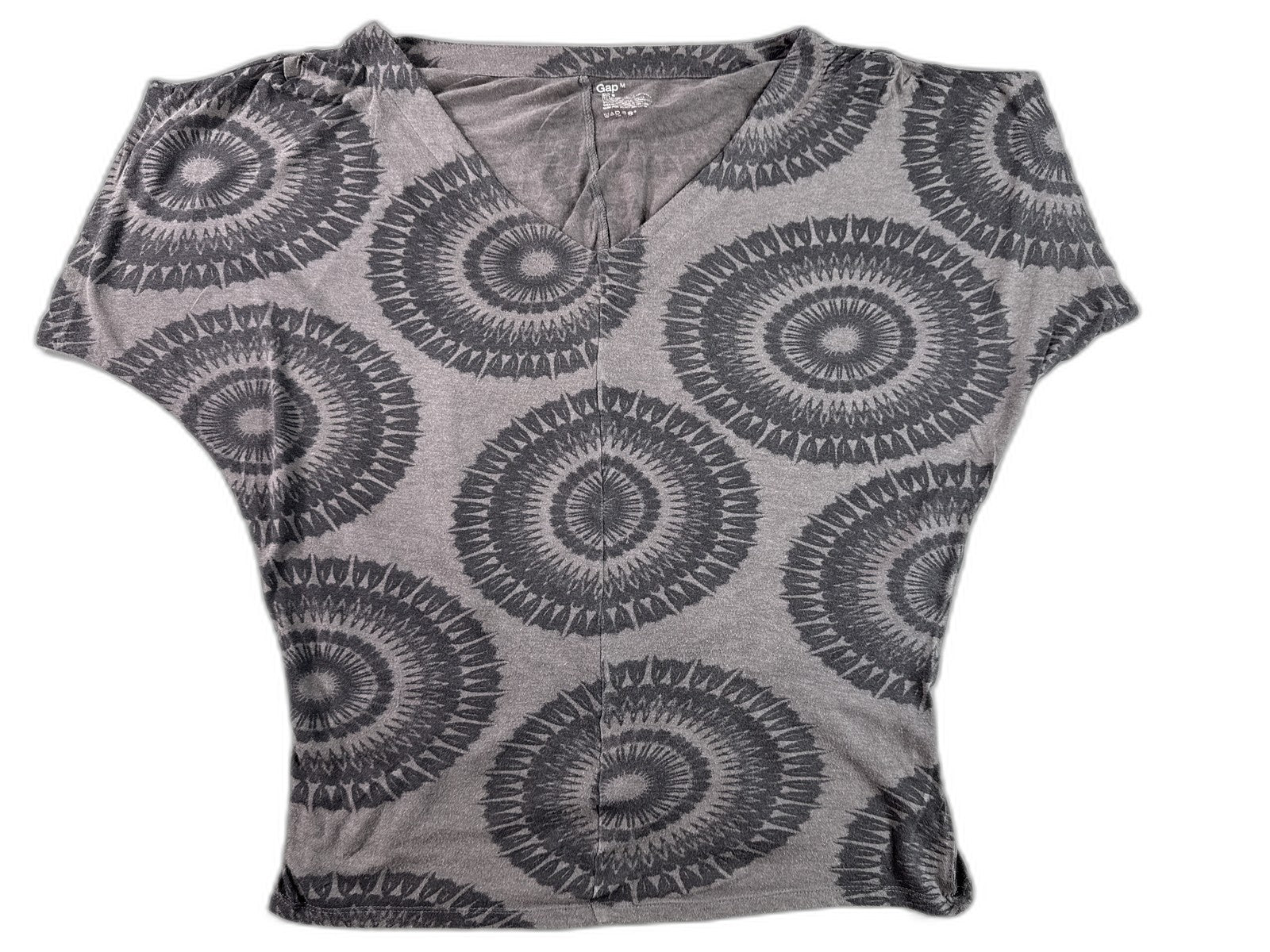 Gap All Over Print Blouse Womens M Gray Cotton Blend Relaxed Fit Neck Short