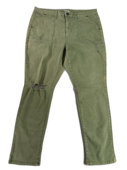 TIME TRU Cargo Pants Womens 18 Olive Green Cotton Relaxed Fit Distressed Ripped