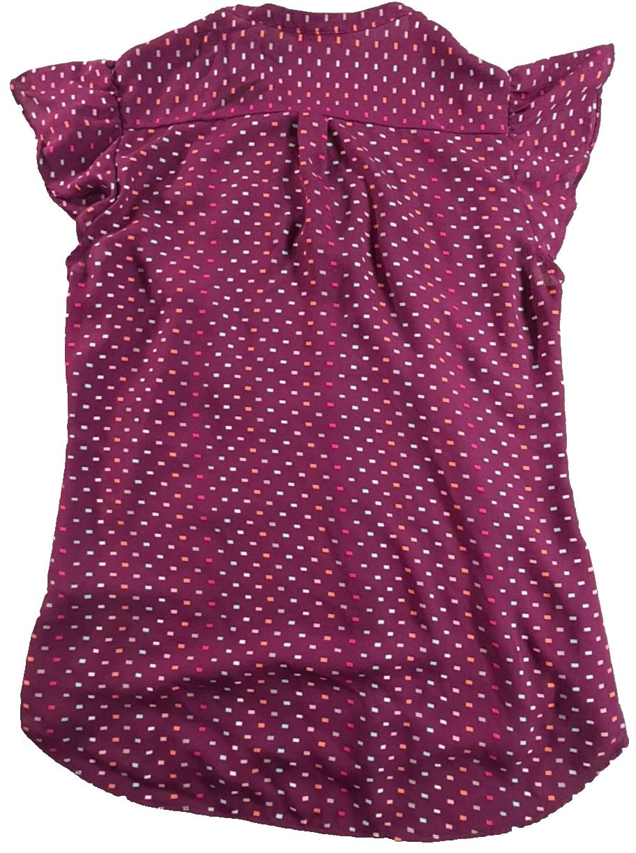 Simply Styled Sears Purple Geometric Flutter Ruffle Sleeve Pintuck Blouse Womens