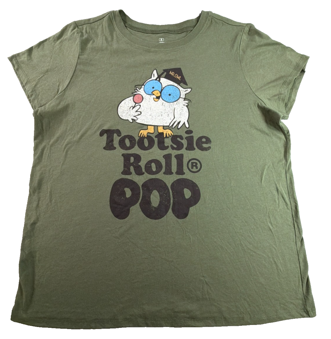 Tootsie Roll Pop Womens XL Green Mr Owl How Many Licks Candy Retro Graphic Tee