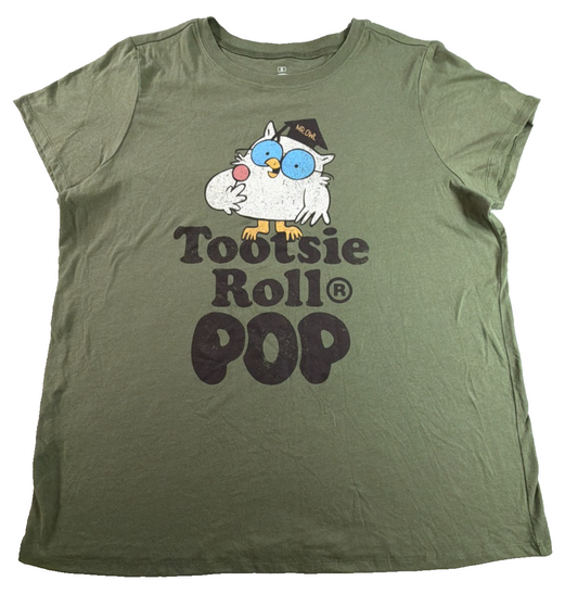 Tootsie Roll Pop Womens XL Green Mr Owl How Many Licks Candy Retro Graphic Tee