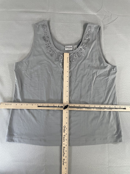 Chicos Tank Top Womens Size 3 Gray Embellished Sequins Sleeveless Stretch Blouse