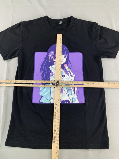 AS Colour Shirt Mens Small Black Anime Girl Kimono Graphic Tee Kawaii Manga