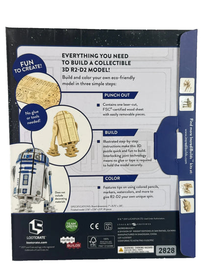 Star Wars R2-D2 3D Wood Model Kit IncrediBuilds Loot Crate Red