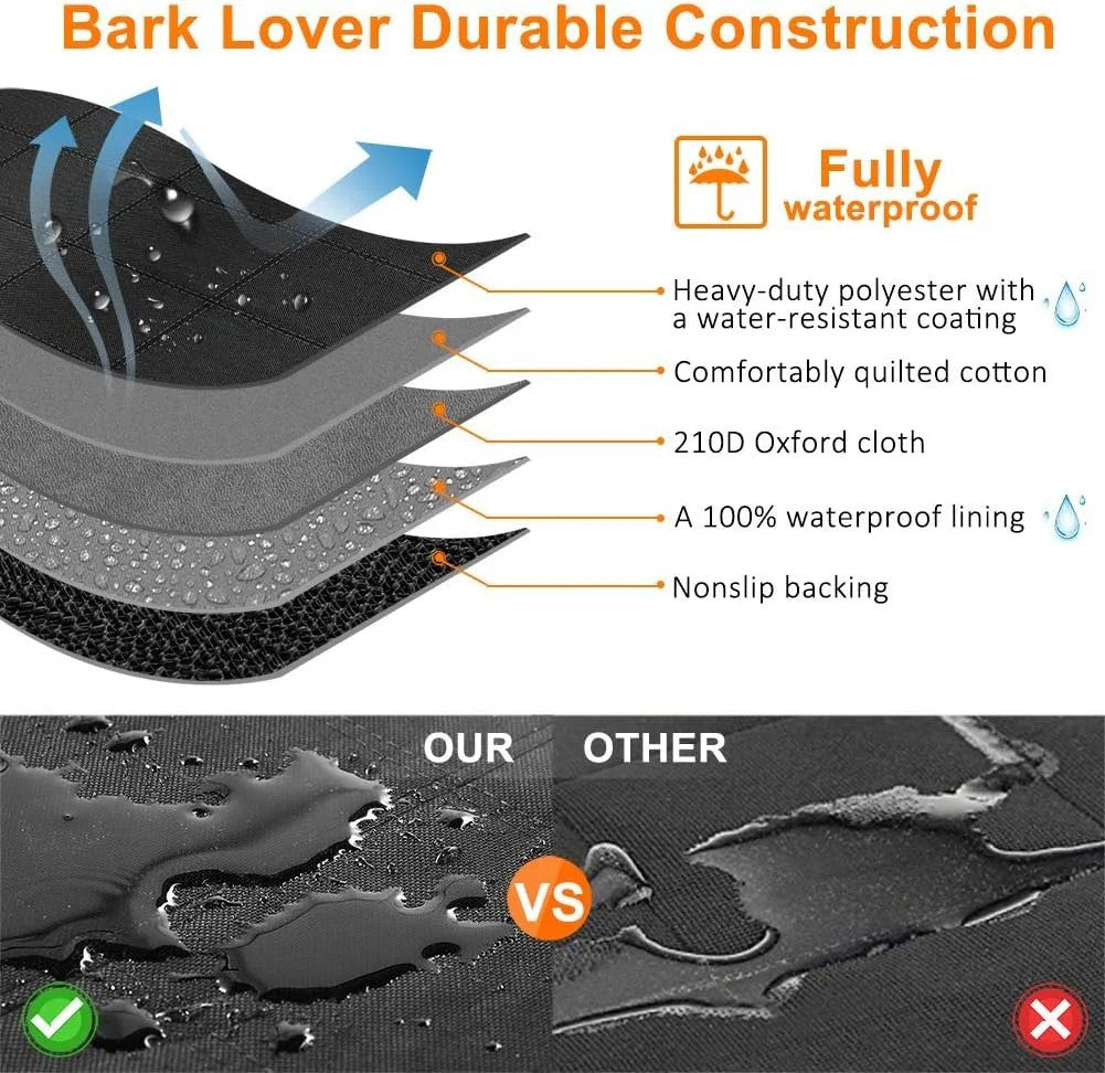 Bark Lover Black Waterproof Dog Car Seat Cover Hammock Trucks SUVs Zipper Sides
