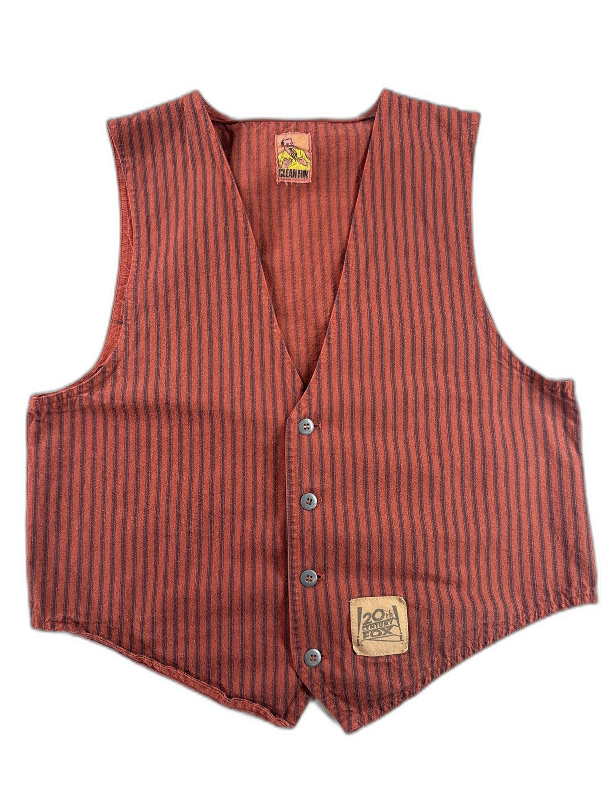 CLEAN FUN 20th Century Fox Vintage Striped Red Sleeveless Neck Vest Button Men