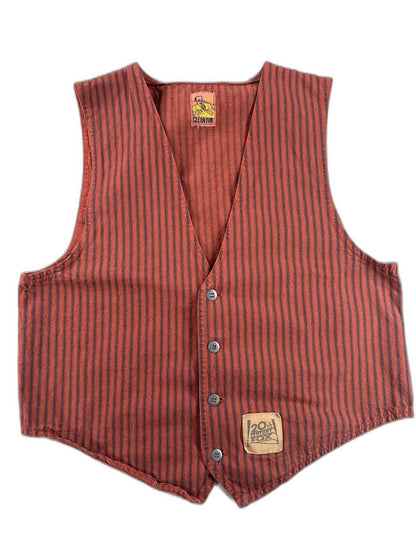CLEAN FUN 20th Century Fox Vintage Striped Red Sleeveless Neck Vest Button Men