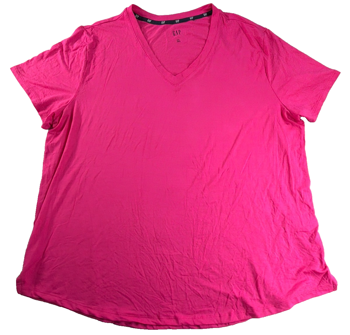 GAP Womens XXL Hot Pink Fuchsia V-Neck Short Sleeve Relaxed Tee Shirt Logo Tape