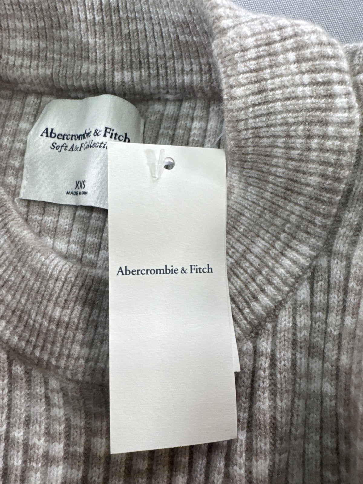 Abercrombie & Fitch Sweater Womens XXS Beige Soft A&F Collection Ribbed Knit New