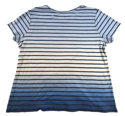 Croft & Barrow Classic Tee Womens PL Petite Blue Ombre Stripe Short Sleeve Top