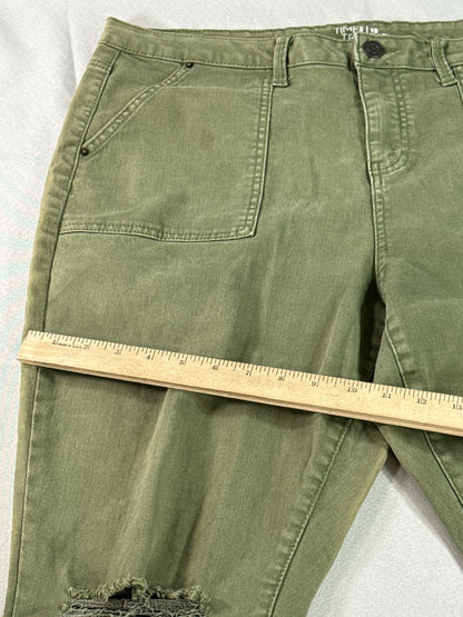TIME TRU Cargo Pants Womens 18 Olive Green Cotton Relaxed Fit Distressed Ripped