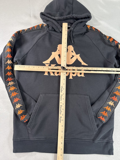 Kappa Hoodie Pullover Large Black All Over Print Cotton Blend Long Sleeve