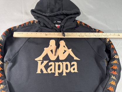 Kappa Hoodie Pullover Large Black All Over Print Cotton Blend Long Sleeve