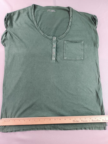 aerie Henley S Tee Womens S/P Green Cotton Short Sleeve Scoop Neck Pocket Soft