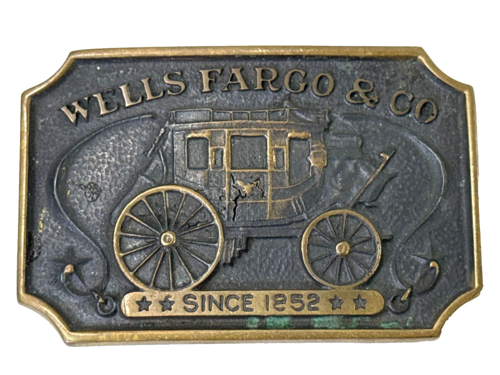 VTG Wells Fargo & Co Belt Buckle Since 1852 Brass Metal USA Bank Stagecoach West