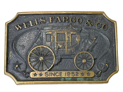 VTG Wells Fargo & Co Belt Buckle Since 1852 Brass Metal USA Bank Stagecoach West