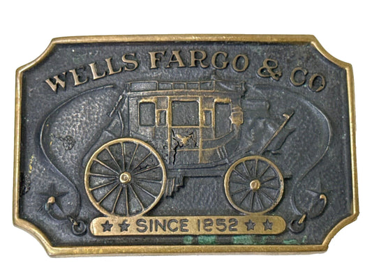 VTG Wells Fargo & Co Belt Buckle Since 1852 Brass Metal USA Bank Stagecoach West