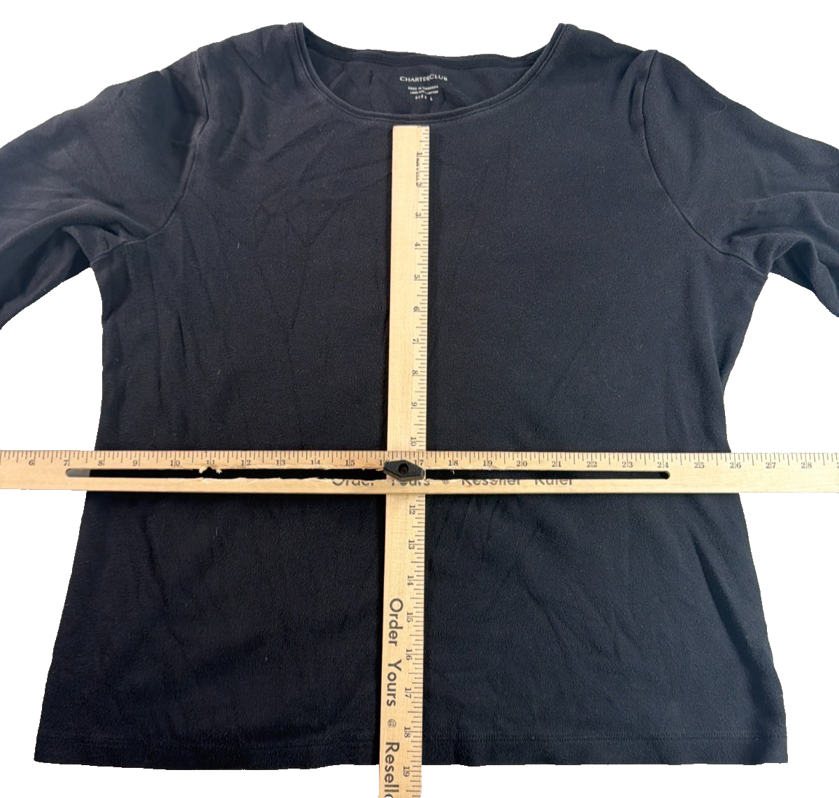 Charter Club Womens Large Black Pima Cotton Long Sleeve Crew Neck Tee Shirt Top