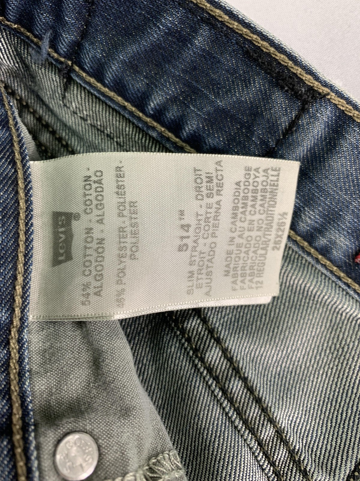 Levis 514 Jeans Mens 26x29.5 Blue Slim Straight Red Tab Denim Mid Rise Classic