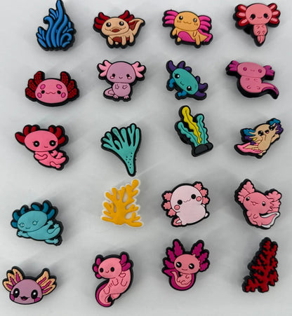 20PC Axolotl Shoe Charms Set Cute Cartoon Sea Creatures Fits Crocs Water Shoes