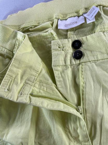 Chicos Pants Womens 1 Yellow Capri Cropped Cotton Stretch Button Pockets Casual