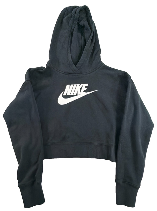 Nike Sportswear Club Fleece Oversized Crop Pullover Hoodie Women XL Black Swoosh