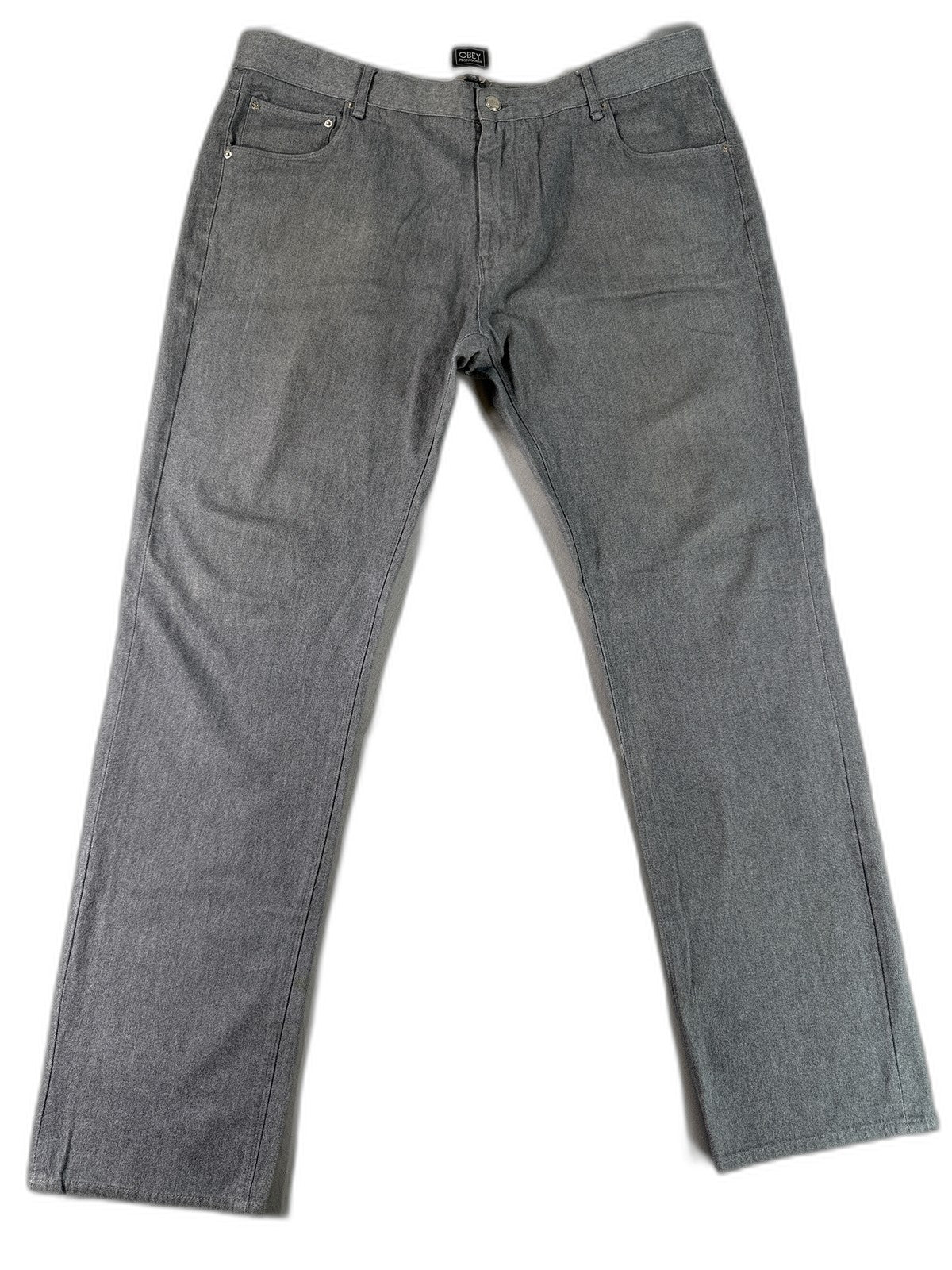 OBEY Straight Leg Jeans 38 Gray Cotton Polyurethane Stretch Modern Mid Slim