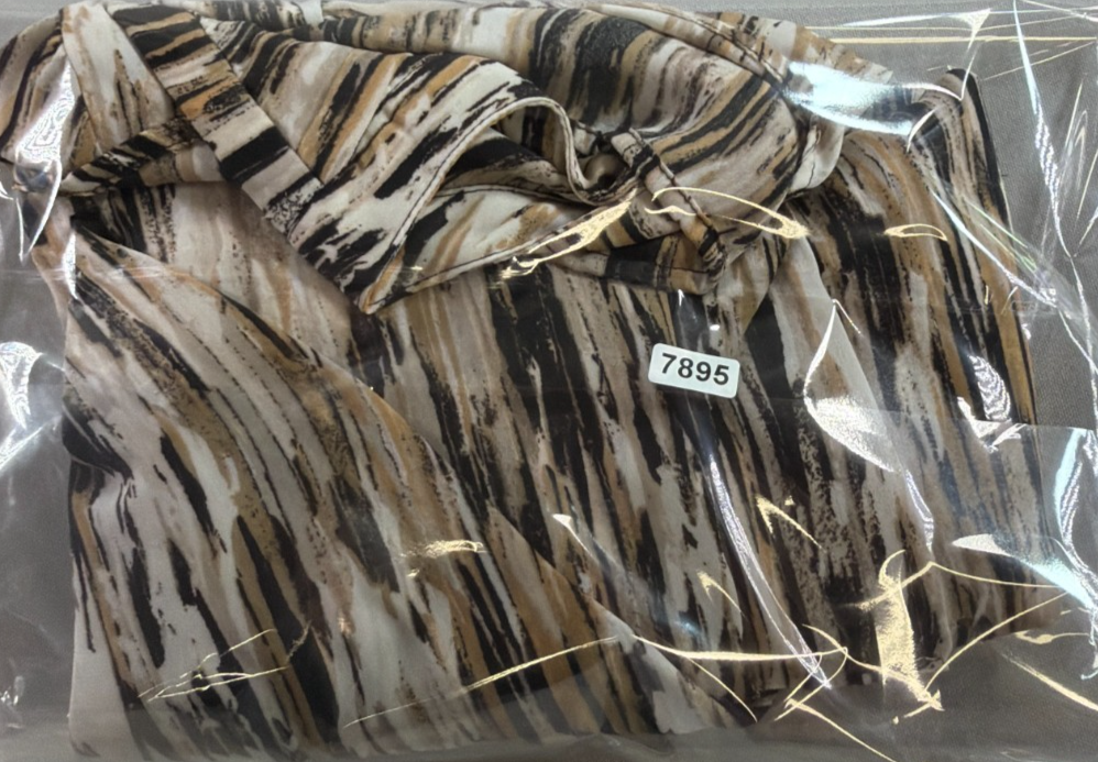 Avenue Women 22/24 Black Tan White Abstract Marble Print Blouse 3/4 Sleeve Top