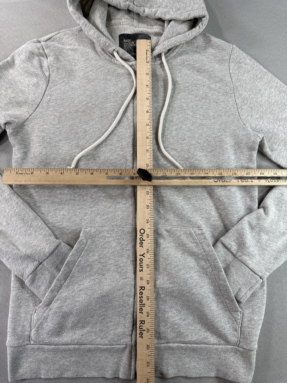 H&M Hoodie S Gray Cotton Blend Long Sleeve Drawstring Hood Regular Fit Slim