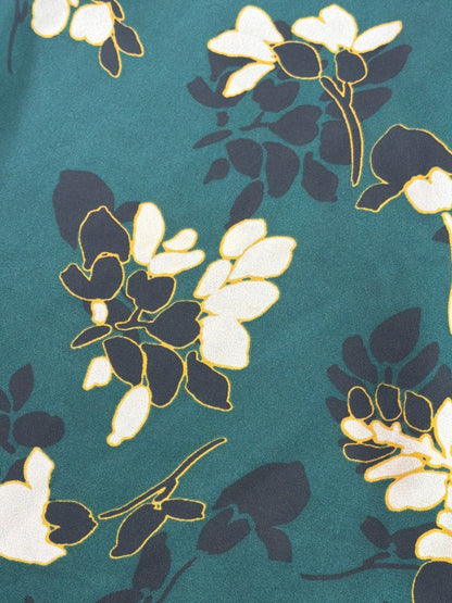 Chaus New York Floral Blouse Women Small Green Ivory 3/4 Sleeve V Neck Pullover