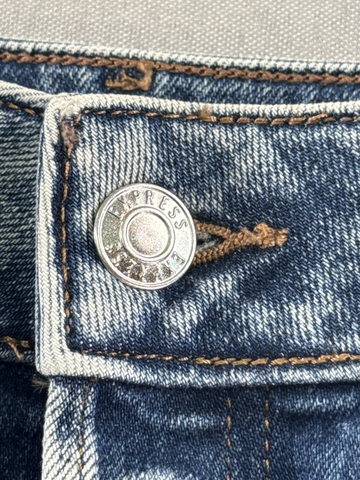Express Womens Jeans Size 0 Short Blue High Rise Relaxed Straight Distressed 13