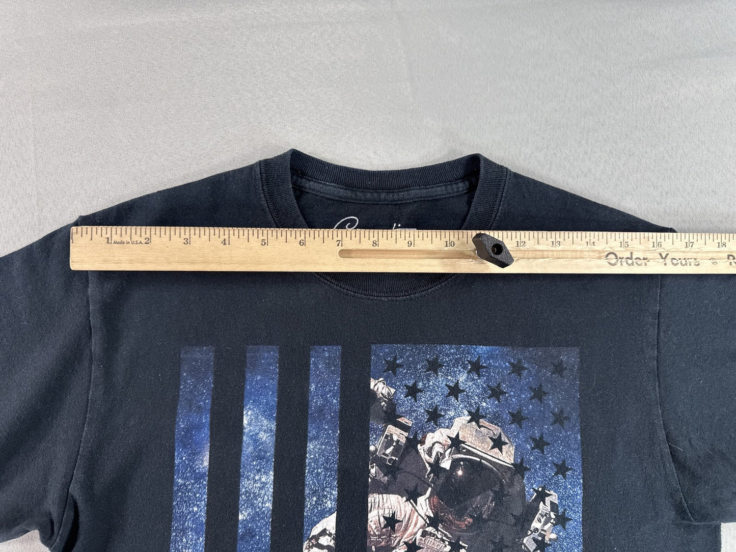 Creative Astronaut Flag Graphic Tee SMALL Black Cotton Crewneck Short Sleeve Men